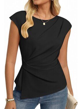 Women's T Shirts Black Crew Neck Cap Sleeve Classic Dress Comfort Soft Summer